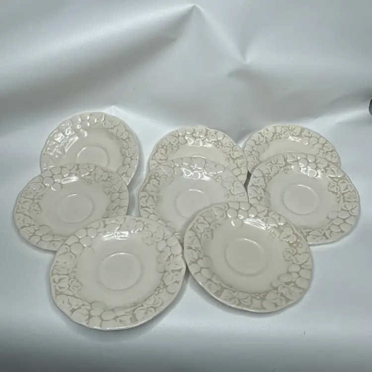 Metlox Poppy trail Antique Grape Embossed Saucers Set Of 8