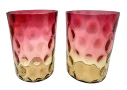 Set of 2 Antique Hobbs Polka Dot Optic Rubina Verde Tumbler Glass 3.5” READ