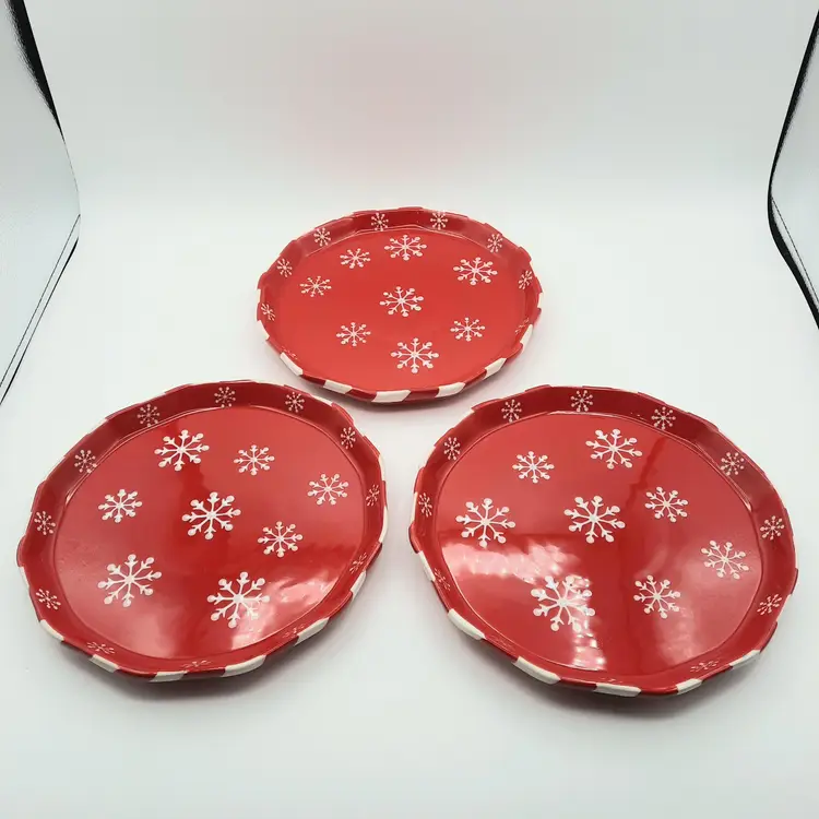 Temptations Christmas Snowflake Plates Red & White Set of 3
