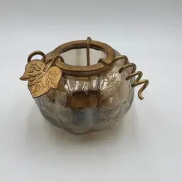 Vintage Pier 1 Glass Pumpkin Candle Tea Light Holder with Metal Insert
