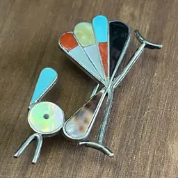 Vintage Native American Zuni Multi-stone Inlay Bird Roadrunner Brooch Pendant
