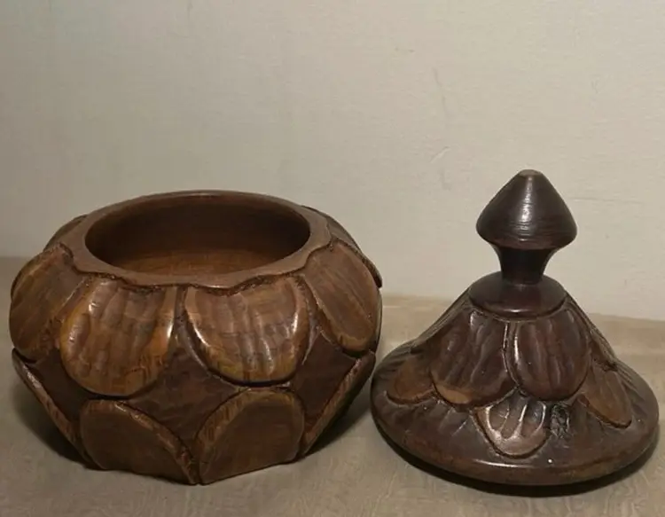 Hand Carved Wood Jar With Lid