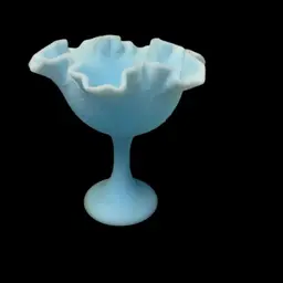 Fenton Blue Satin Spanish Lace Compote 6 X 6 1/2 Inches