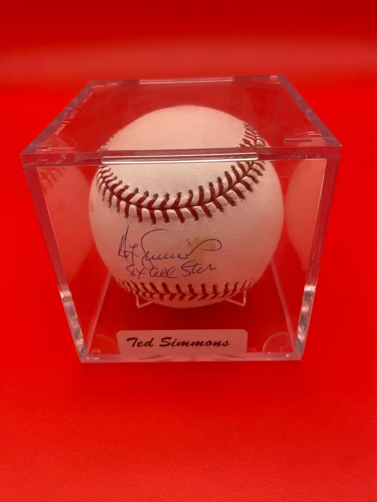 Ted Simmons 8X All Star Autographed Rawlings Major League Baseball w/ COA & Case
