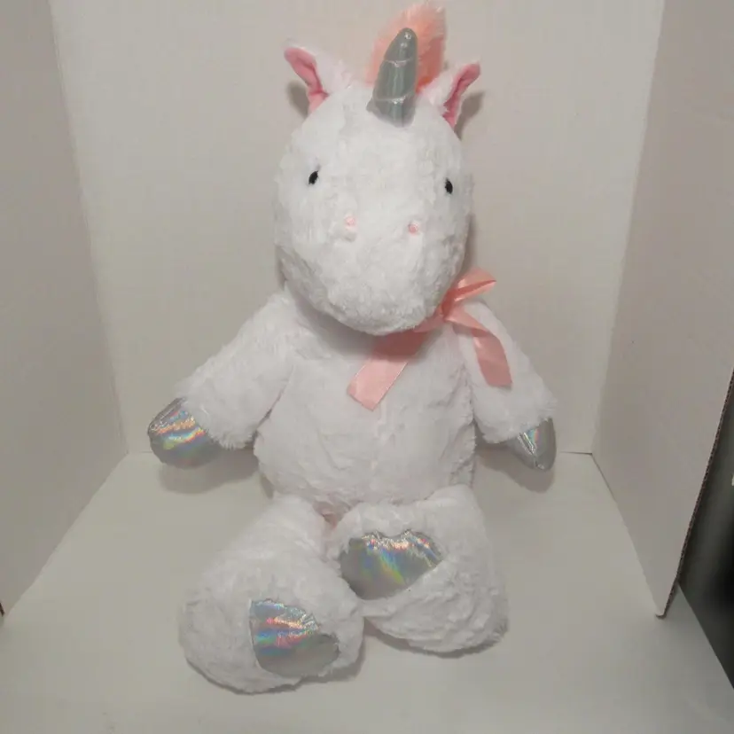 Spark Create Imagine Pink/White Silver Unicorn Plush Stuffed Animal Toy, Sz: L