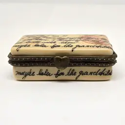 CBK LTD Letter Postcard Miniature Porcelain Pill Box 1997, Hinged