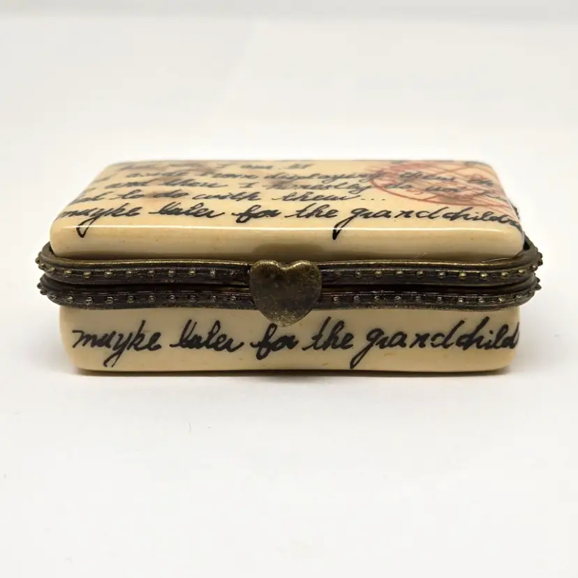 CBK LTD Letter Postcard Miniature Porcelain Pill Box 1997, Hinged