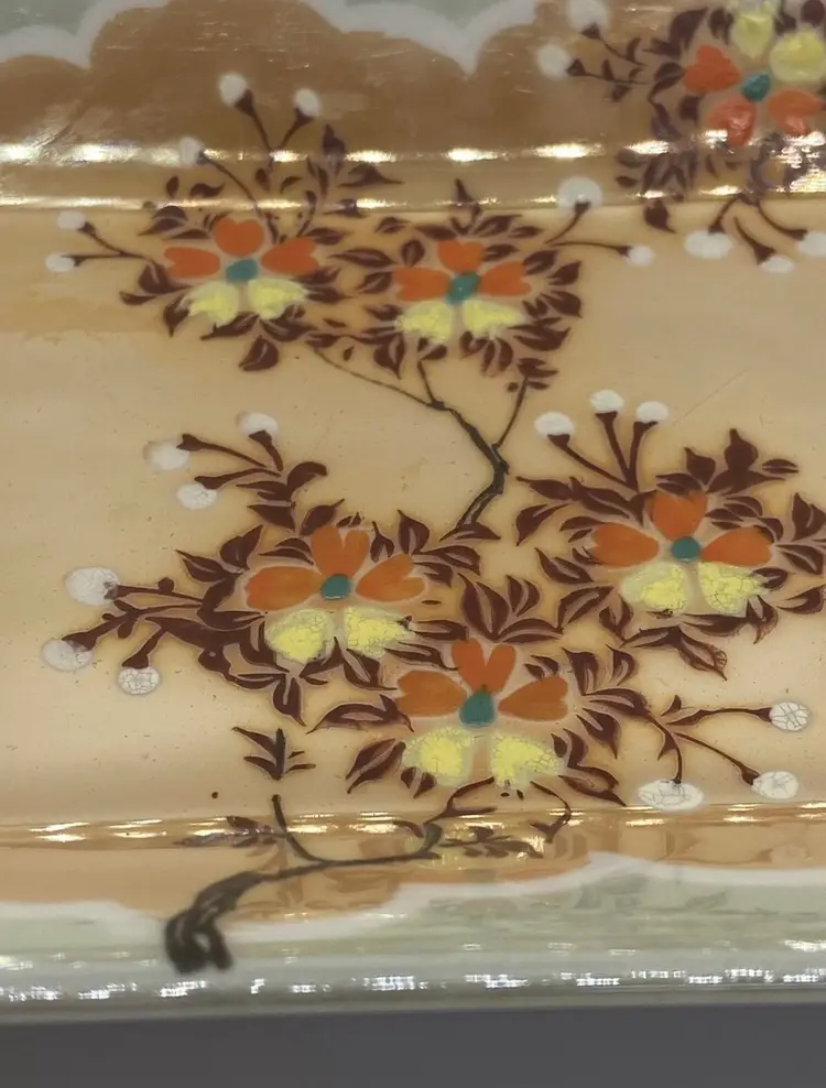 Vintage Snack Vanity Tray Lusterware Japan Hand Painted Flowers Peach