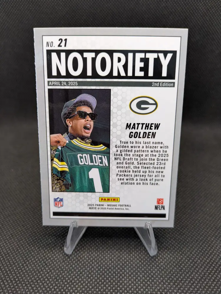 Matthew Golden 2025 Panini Mosaic Notoriety Rookie Card RC #21 - Green Bay Packers