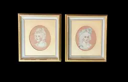 Pair of Victorian petite point portraits
