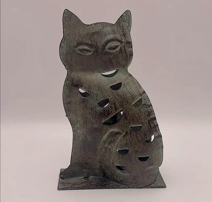 Adorable, Pressed and Pierced Metal, CAT/KITTY, Tealight Holder, Approx. 6.5” tall