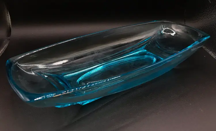 Hazel Atlas Capri Blue Rectangular Glass Trinket Dish Atomic 4.5 X 9"