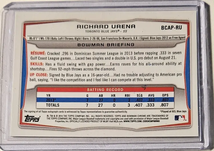 2014 Bowman Chrome Prospect Auto Richard Urena