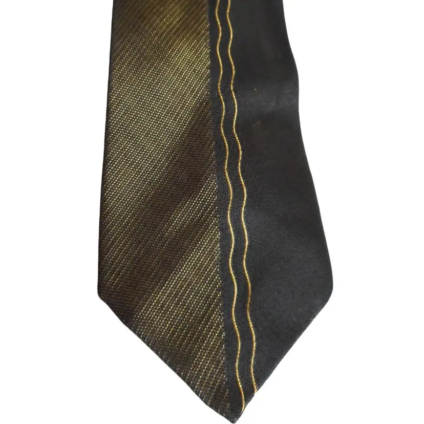 Vintage Abstract pattern Gold on Black tie necktie 1930s-1950s