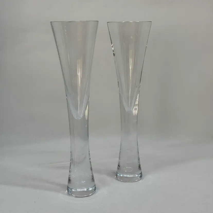 NOVO Godinger Finley Champagne Flutes Handmade Set Of 2 Wedding 9.5" Tall