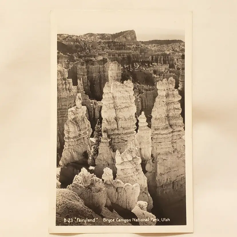 Postcard BRYCE CANYON National Park Utah Fairyland Unused B & W 5 1/2" Vintage