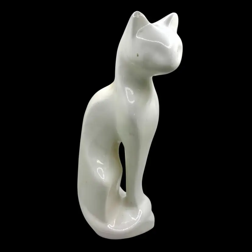Sitting Ceramic White Cat Figure 9.5”