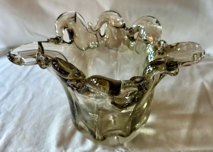 Vintage Freeform Hand Blown Murano Style Glass Vase Or Bowl Italy