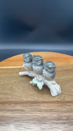 Vintage Otagiri Ceramic Figurine - 3 Owls Perched on Branch - Made in Japan
