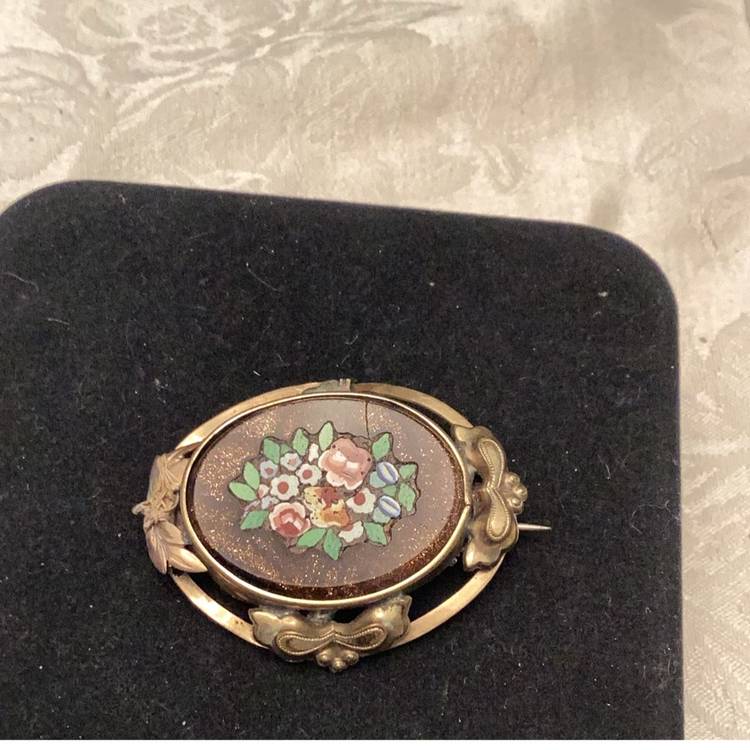 Micro Mosaic Gold Filled Brooch Circa 1890-1920