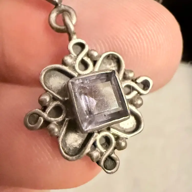 Modernist Amethyst And 925 Sterling Silver Dangle Brooch