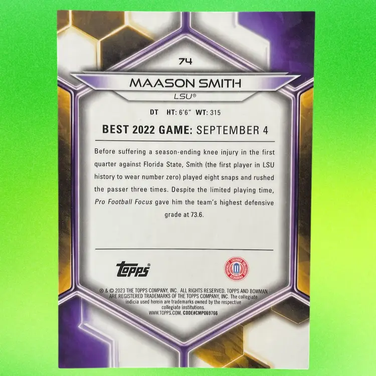 Maason Smith 3/5 LSU Tigers - 2023 Bowman Best University - Jacksonville Jaguars