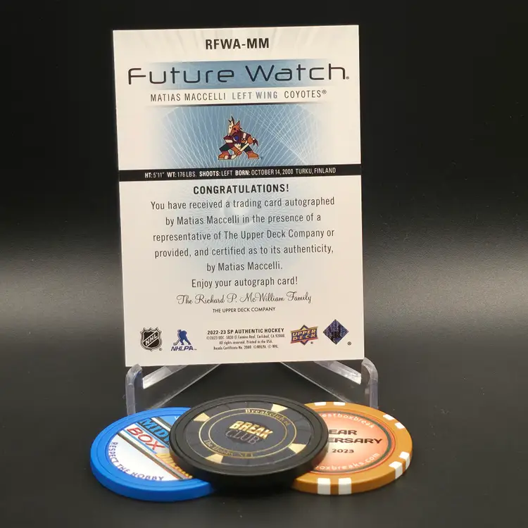 Matias Maccelli FWA 2022-23 Upper Deck SP Authentic Hockey Retro Future Watch Auto Numbered 49/699 Card #RFWA-MM - Arizona Coyotes