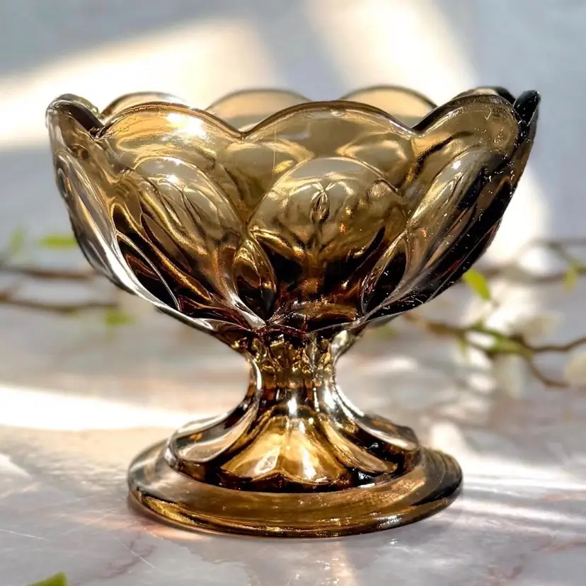 4”x5” Anchor Hocking Fairfield Smoke Glass trinket or Dessert Dish, Mid Century Era