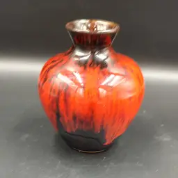 Vtg Evangeline Canuck Pottery Red Drip Glaze Vase