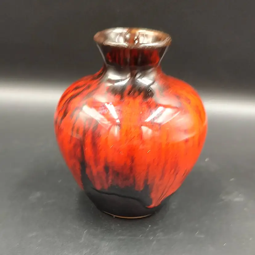 Vtg Evangeline Canuck Pottery Red Drip Glaze Vase