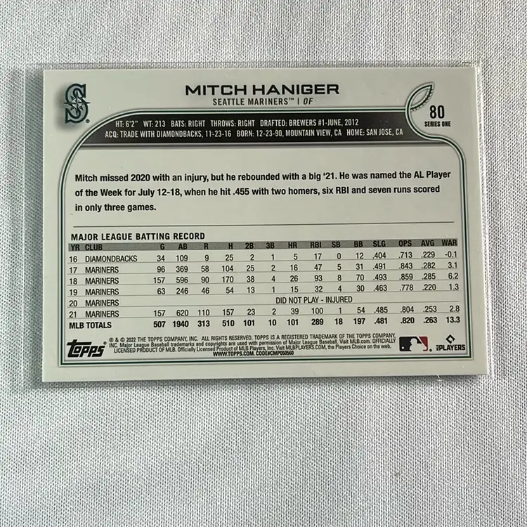 2022 Topps Series 1 Photo Variation Mitch Haniger #80