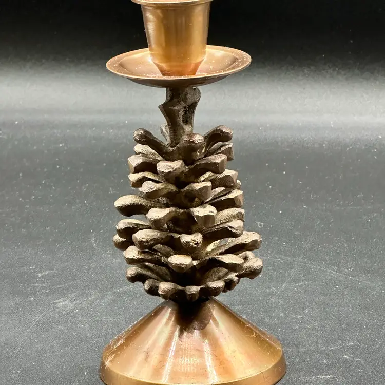 Vintage Brass Pinecone Candle Holder 5” Mid Century Made in India Woodland Decor