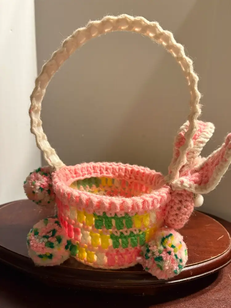 Small Pink Crocheted Easter Bunny Basket
