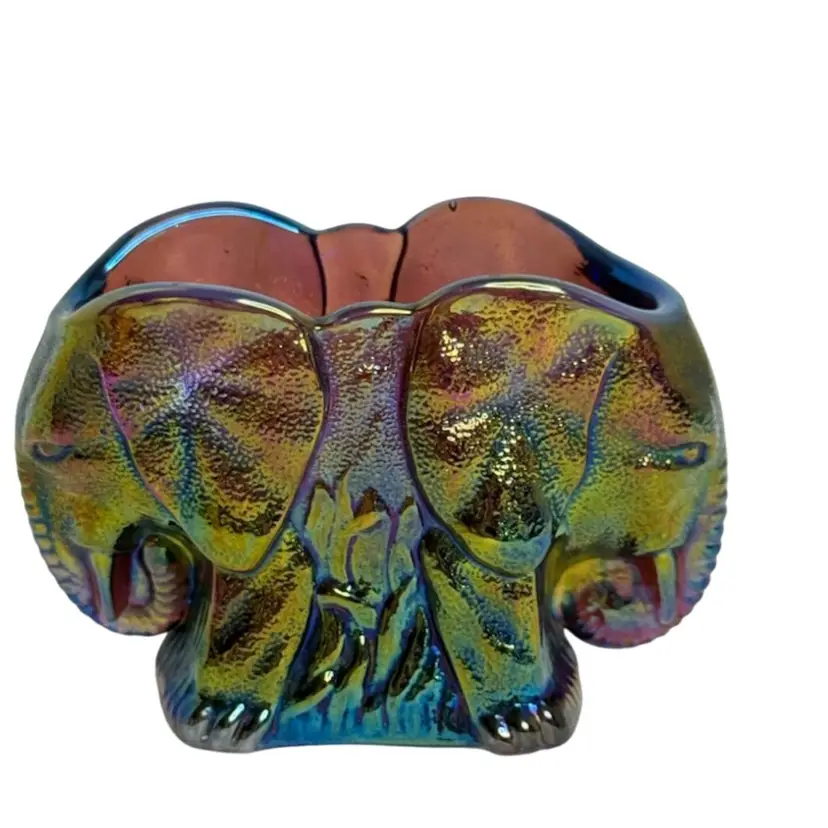 Summit Double Elephant Toothpick Holder Iridescent Cobolt Blue Carnival Glass
2-1/2” T x 3-3/4” L x 1-3/4” W