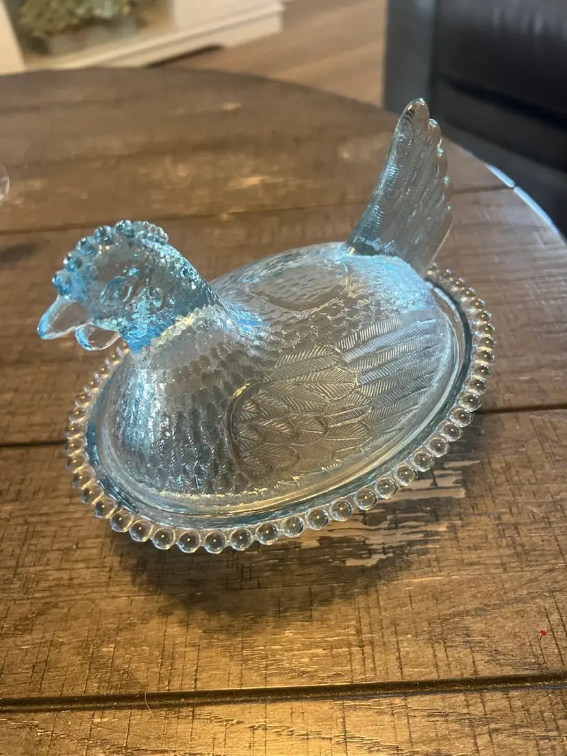 Indiana Light Blue Glass Hen on Nest