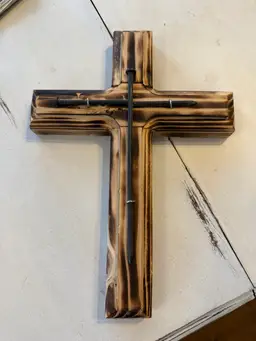 Handmade Wooden Cross With 3 Nails Religious Wall Hanging 10” X 14”