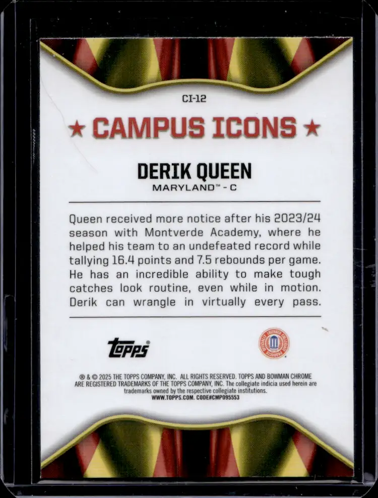Derik Queen Campus Icons Basketball Card x fractor