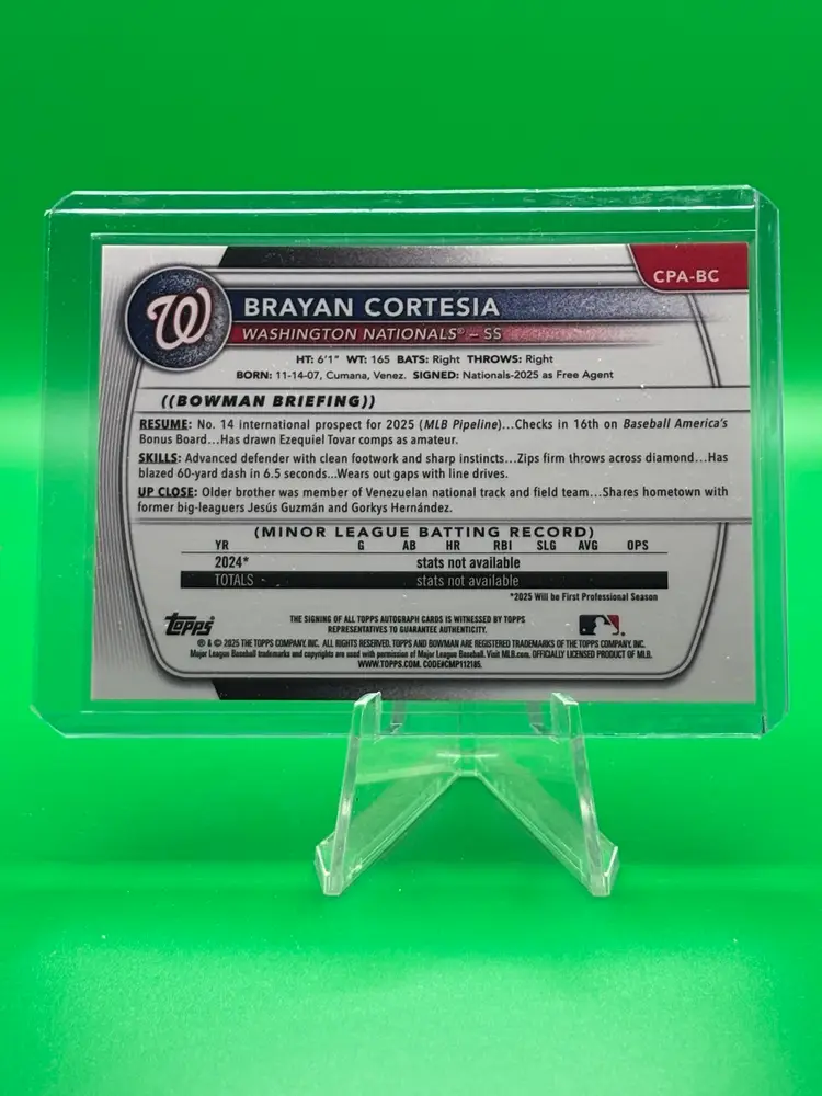 Brayan Cortesia 2025 1st Bowman Chrome Auto Washington Nationals