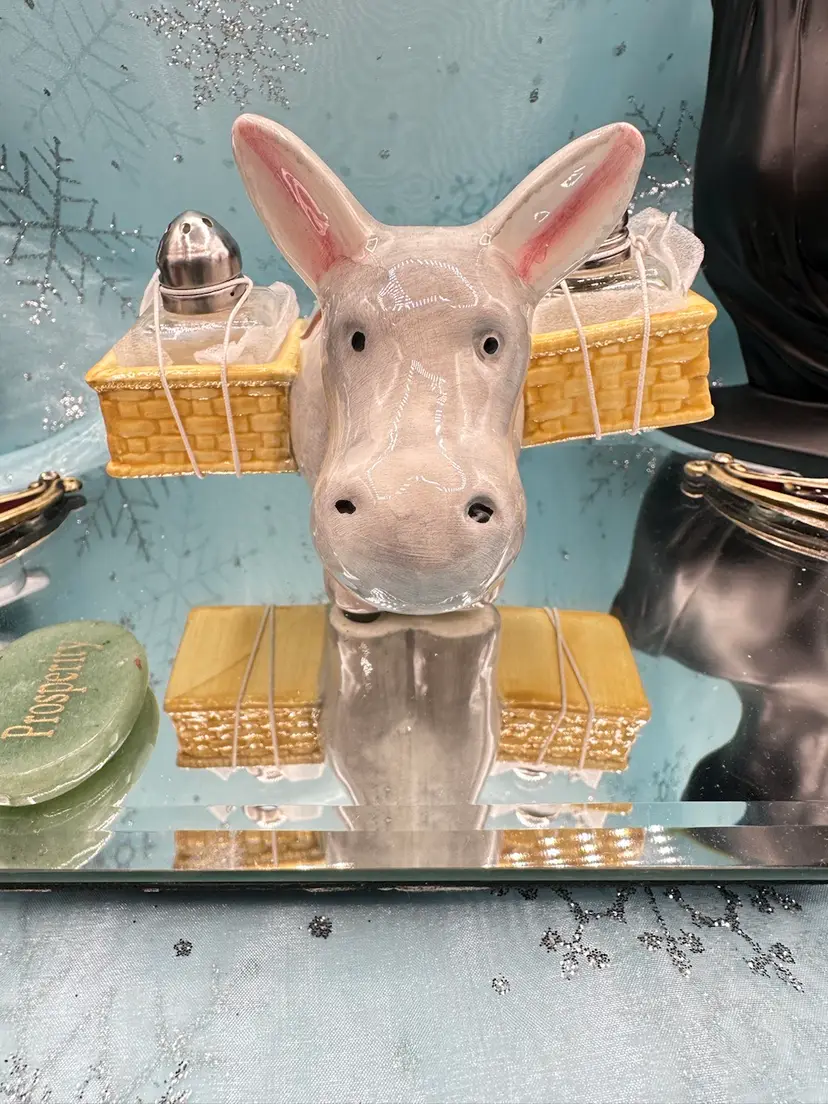 Vintage donkey/mule with glass salt and pepper shakers