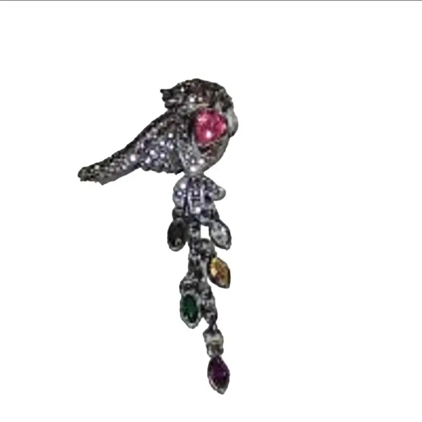 Vtg. Bird brooch gunmetal & multi colored rhinestones gunmetal base