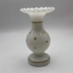 #07 Opalene Glass Vase With Gold Stars And Band 7.5”