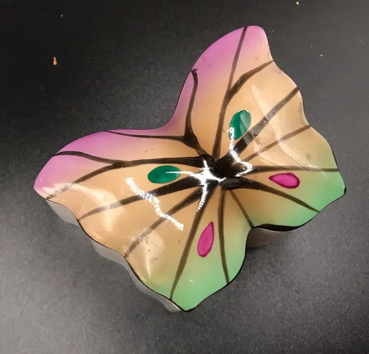 Butterfly Bone China Trinket Box Hakuho Japan Lidded Multicolor Small 3”