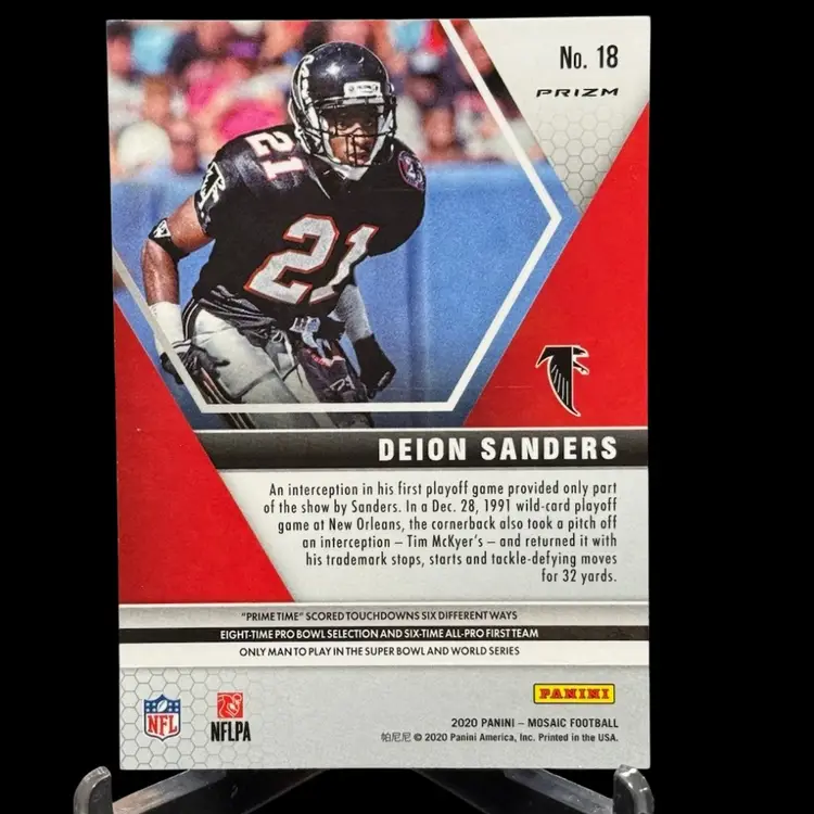 Deion Sanders 2020 Panini Mosaic #18 Green Prizm Atlanta Falcons