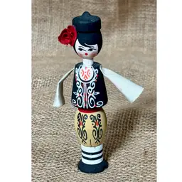 Vintage Bulgarian Wood Doll Perfume Holder EMPTY Folk Art Dancer Eclectic Boho