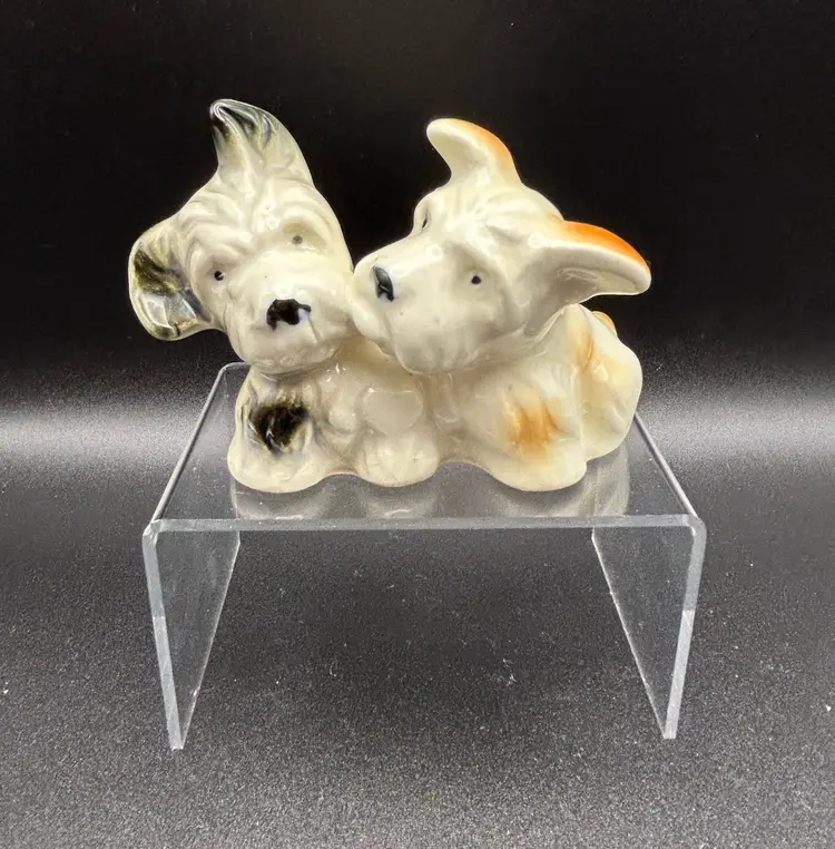 Vintage Terrier Dogs Figurine Porcelain Made in Japan Two Puppies Small Scotties