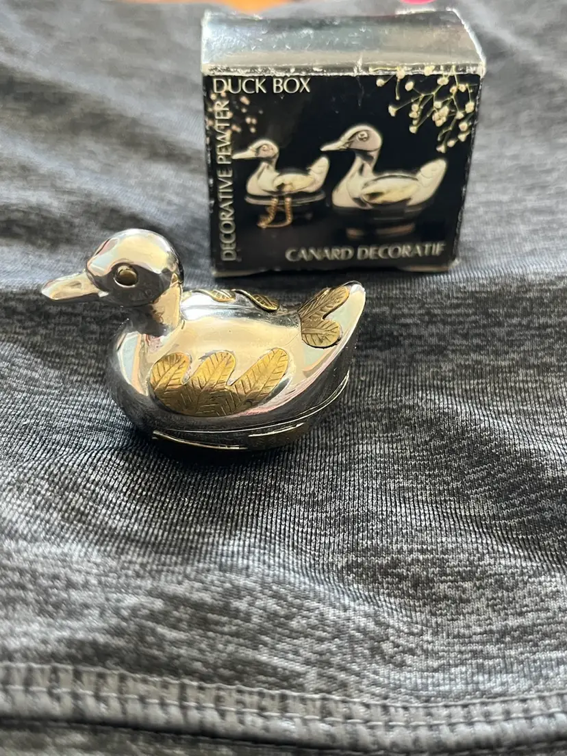 Canard Pewter And Brass Duck Trinket Box With Box