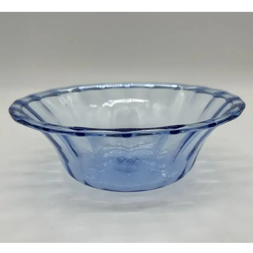 Blown Art Glass Bowl Dish Blue Optic Rib Artist Signed 1983