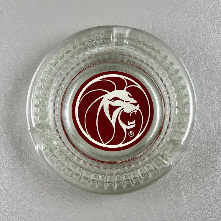 Vintage Former MGM Grand Hotel Casino Las Vegas Deluxe Clear Glass Ashtray 4.25"
