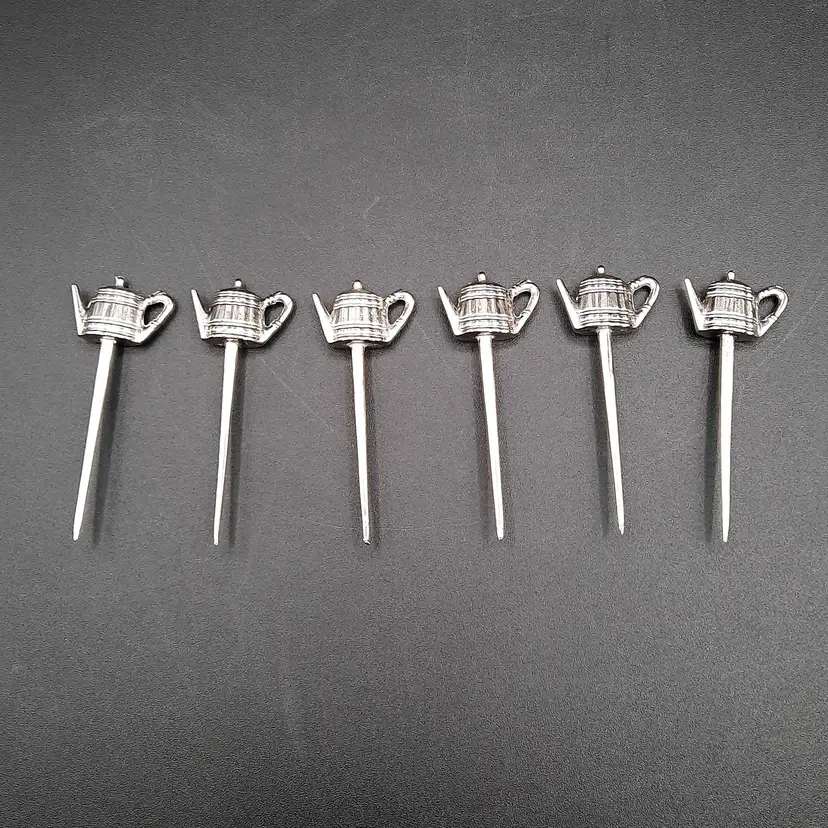 Vintage Silver Teapot Cocktail Appetizer Hors d'oeuvre Picks Set of 6