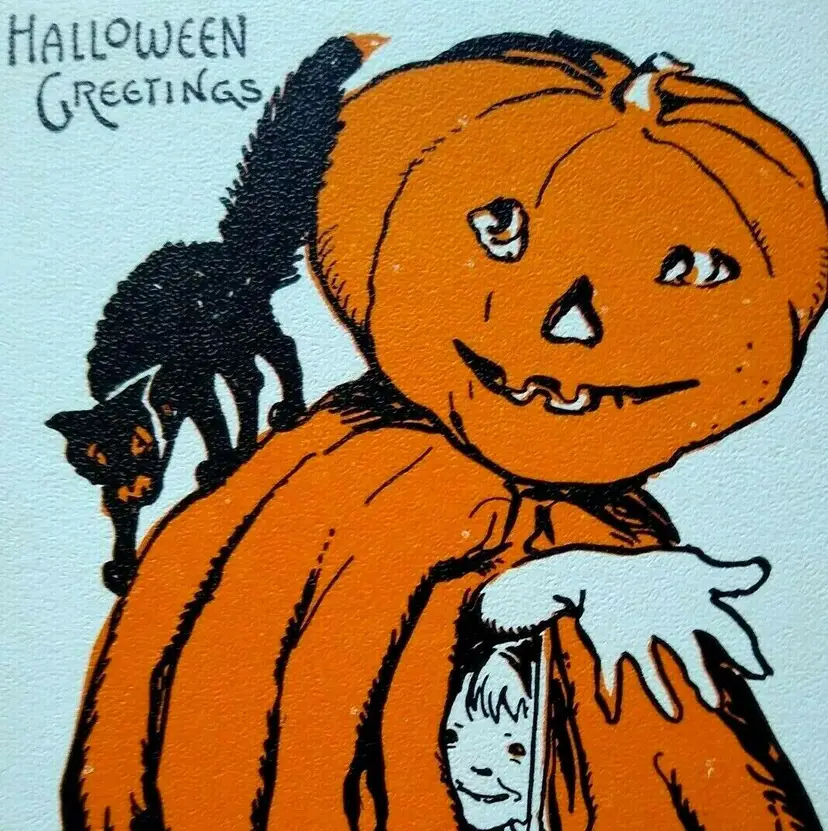 Halloween Postcard Metropolitan News 1133 Goblin Boy Black Cat Vintage Fantasy